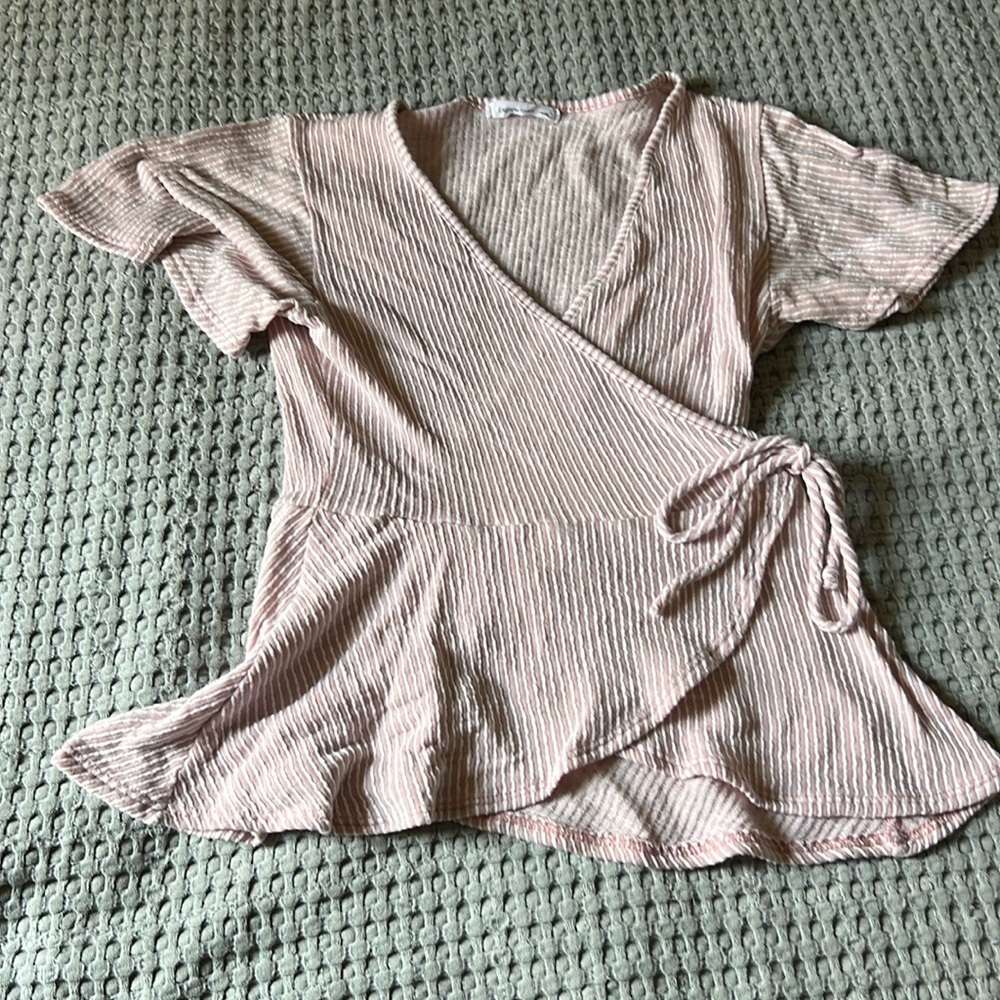 Caution to the Wind Pink and White Striped Top, Small